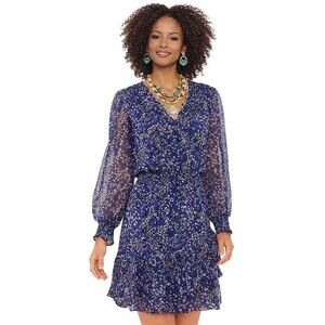 Vince Camuto Printed Tiered Midi Dress Large Blue Floral